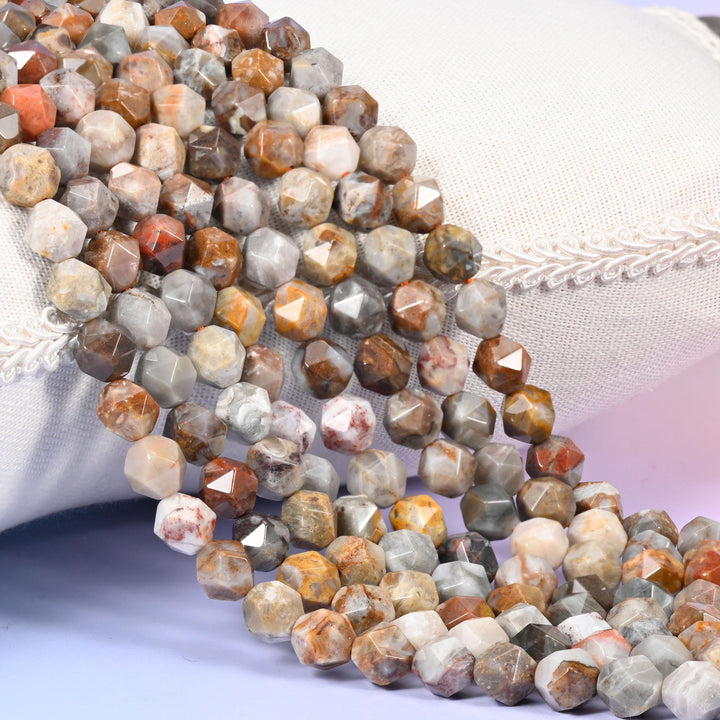 Gobi Desert Agate Beads: Faceted Diamond Star Cut, 6-10mm, 15.5 inch Strand