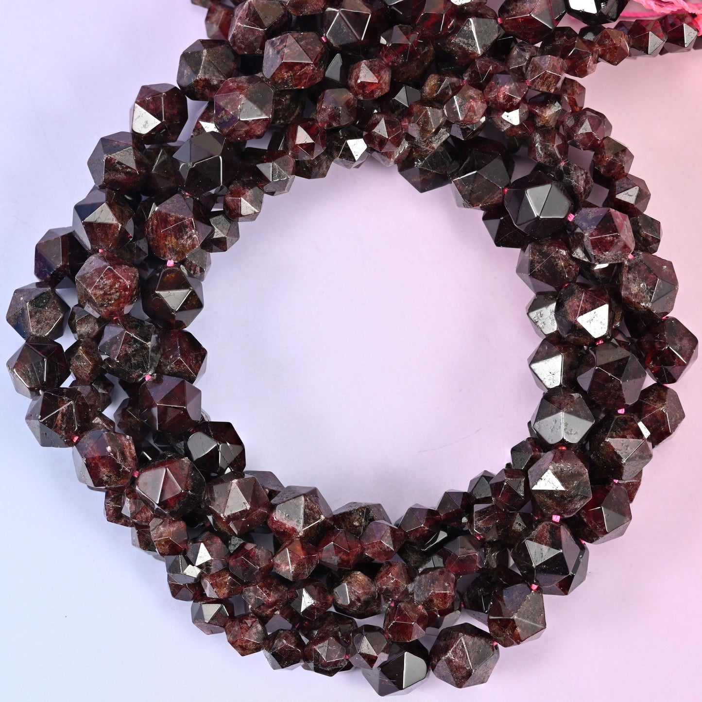 Red Garnet Beads: Faceted Diamond Star Cut, 6-10mm, 15.5 inch Strand