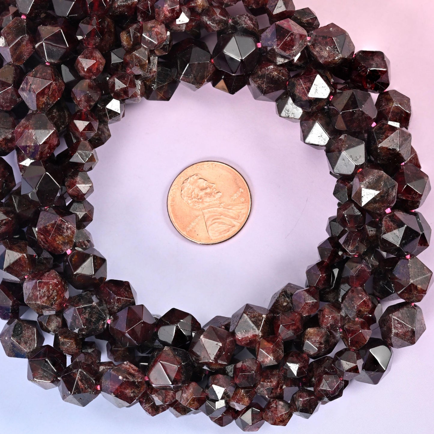Red Garnet Beads: Faceted Diamond Star Cut, 6-10mm, 15.5 inch Strand