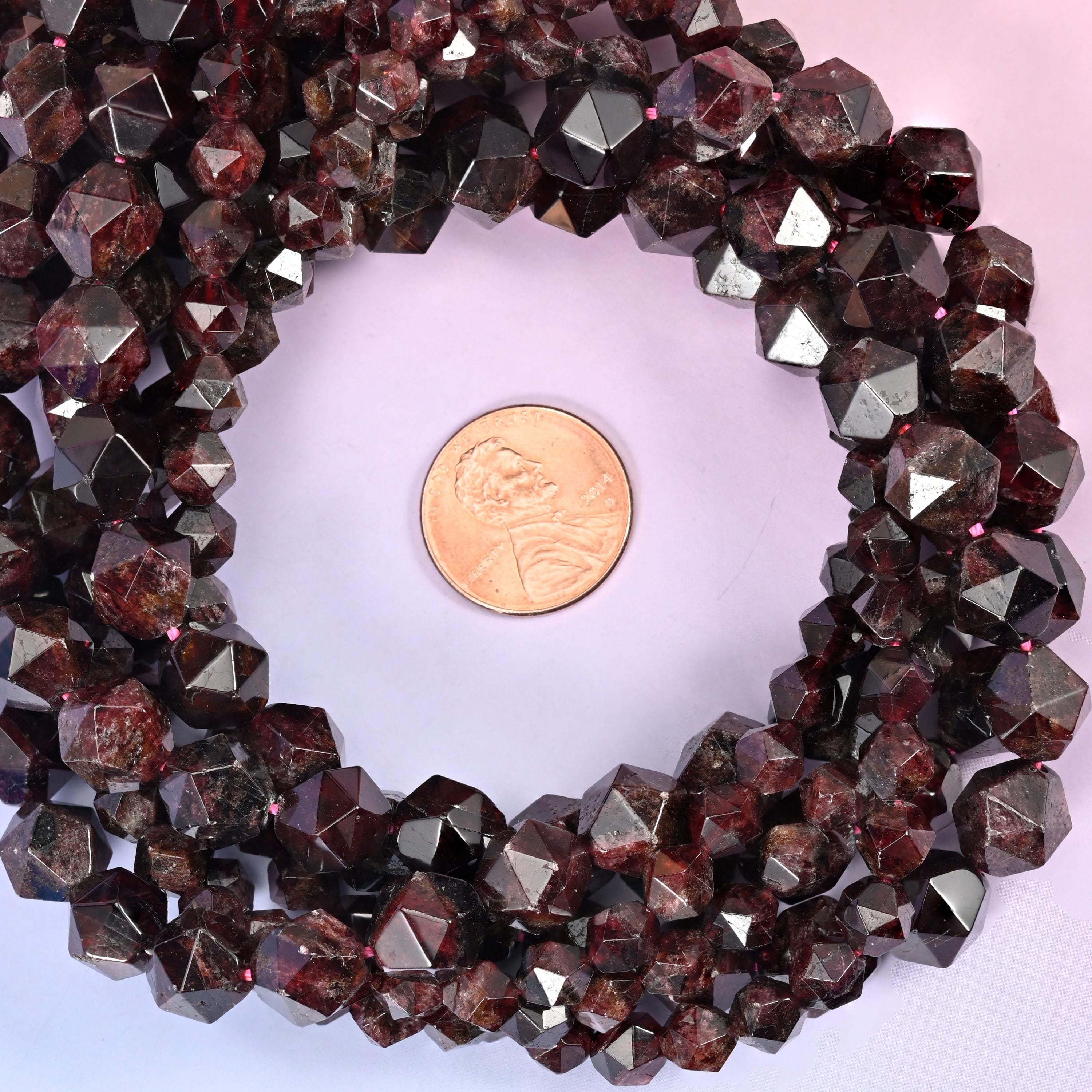 Red Garnet Beads: Faceted Diamond Star Cut, 6-10mm, 15.5 inch Strand