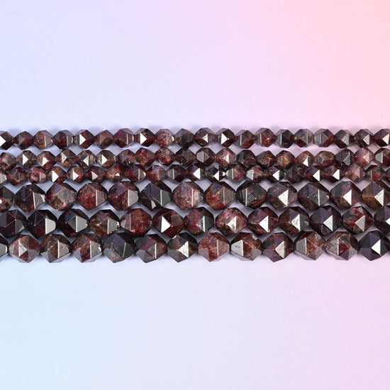 Red Garnet Beads: Faceted Diamond Star Cut, 6-10mm, 15.5 inch Strand