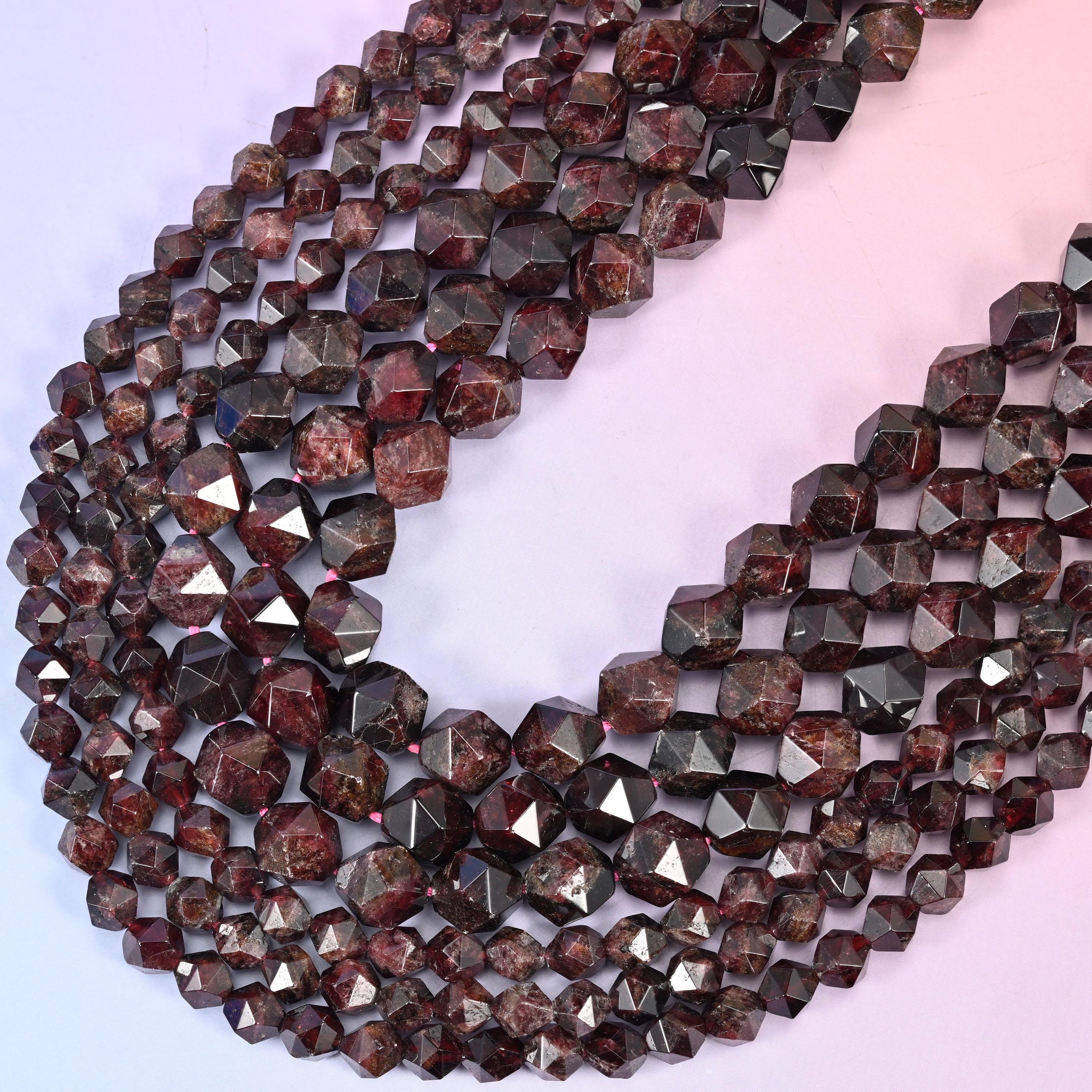 Red Garnet Beads: Faceted Diamond Star Cut, 6-10mm, 15.5 inch Strand