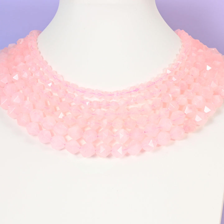 Rose Quartz Beads: Faceted Diamond Star Cut, 6-10mm, 15.5 inch Strand