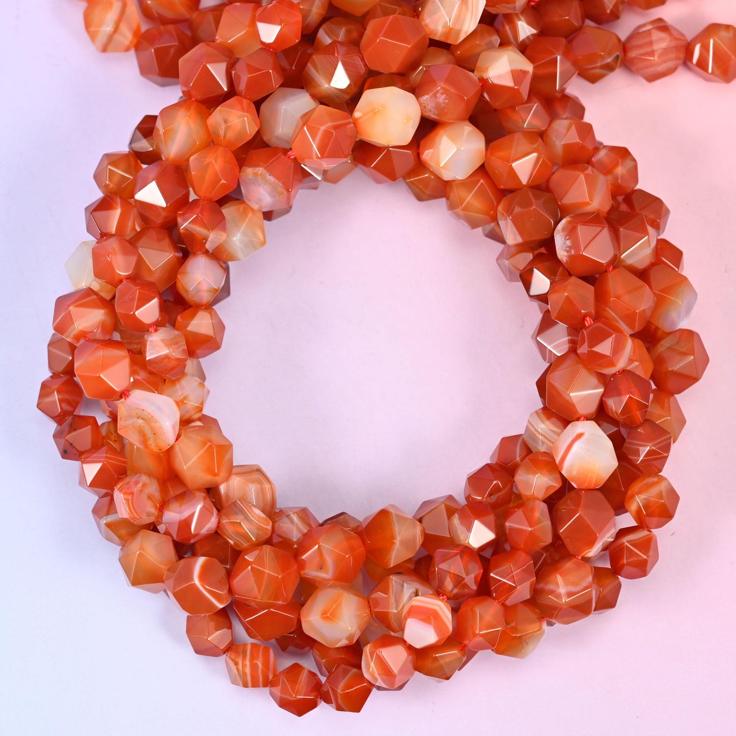 Red Strip Agate Beads: Faceted Diamond Star Cut, 6-10mm, 15.5 inch Strand