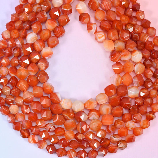 Red Strip Agate Beads: Faceted Diamond Star Cut, 6-10mm, 15.5 inch Strand