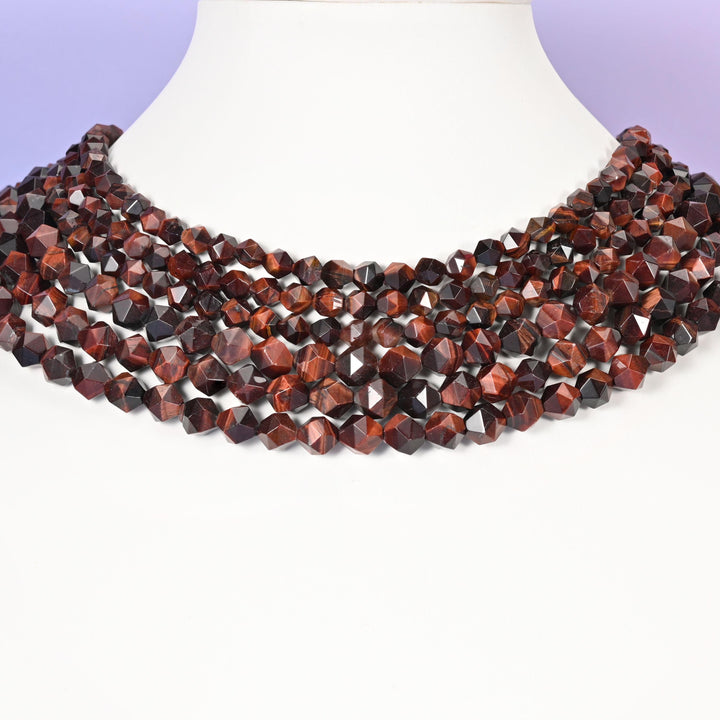 Red Tiger Eye Beads: Faceted Diamond Star Cut, 6-10mm, 15.5 inch Strand