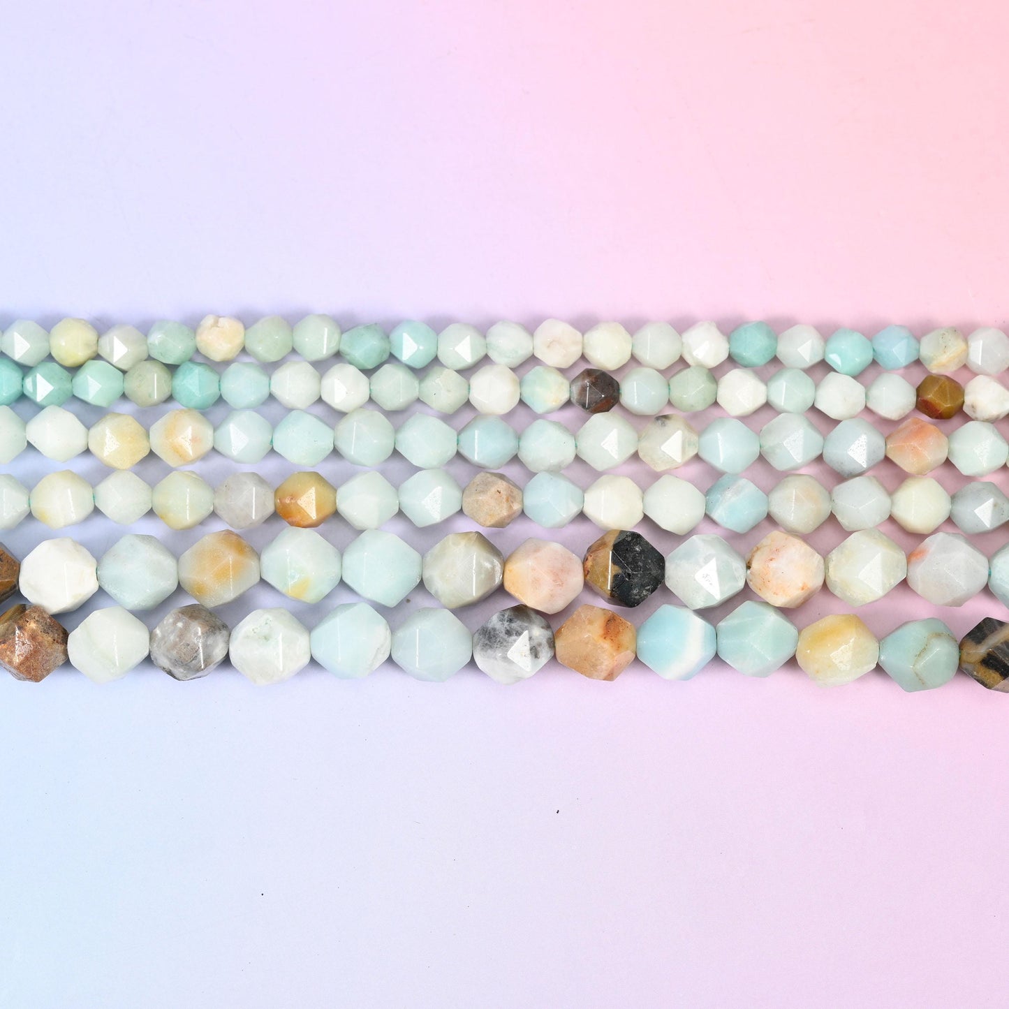 Multi-Color Amazonite Beads: Faceted Diamond Star Cut, 6-10mm, 15.5 inch Strand