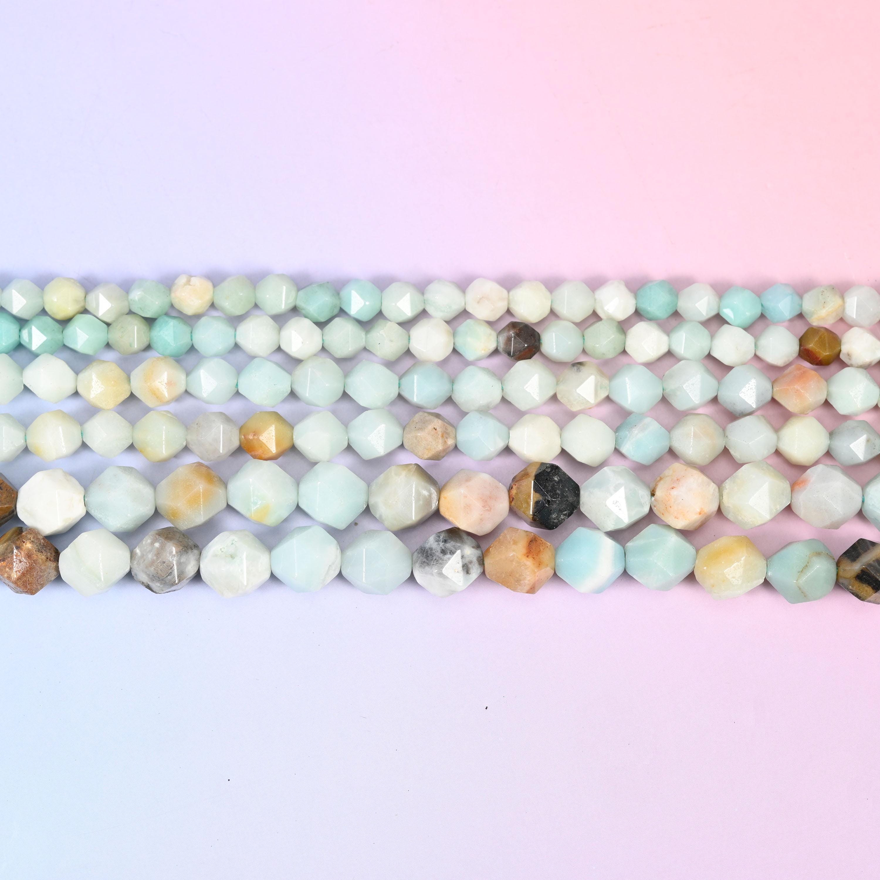 Multi-Color Amazonite Beads: Faceted Diamond Star Cut, 6-10mm, 15.5 inch Strand