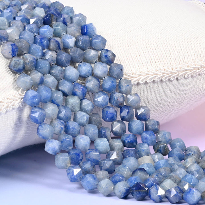 Blue Aventurine Beads: Faceted Diamond Star Cut, 6-10mm, 15.5 inch Strand