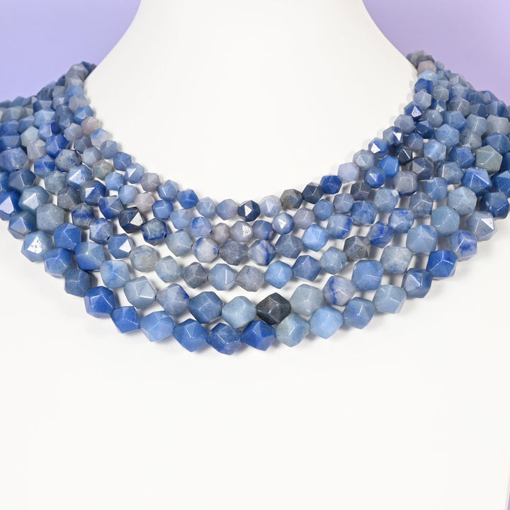 Blue Aventurine Beads: Faceted Diamond Star Cut, 6-10mm, 15.5 inch Strand