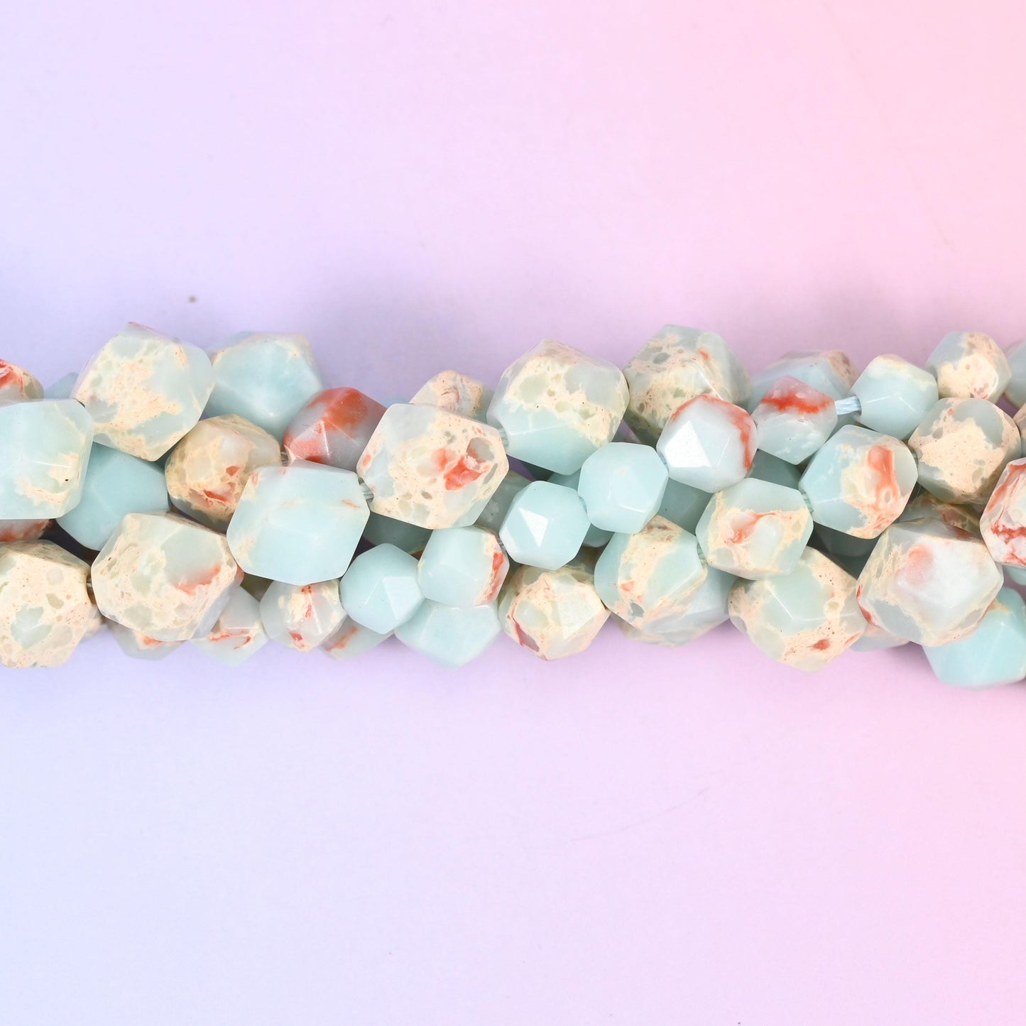 Blue Shoushan Stone Beads: Faceted Diamond Star Cut, 6-10mm, 15.5 inch Strand