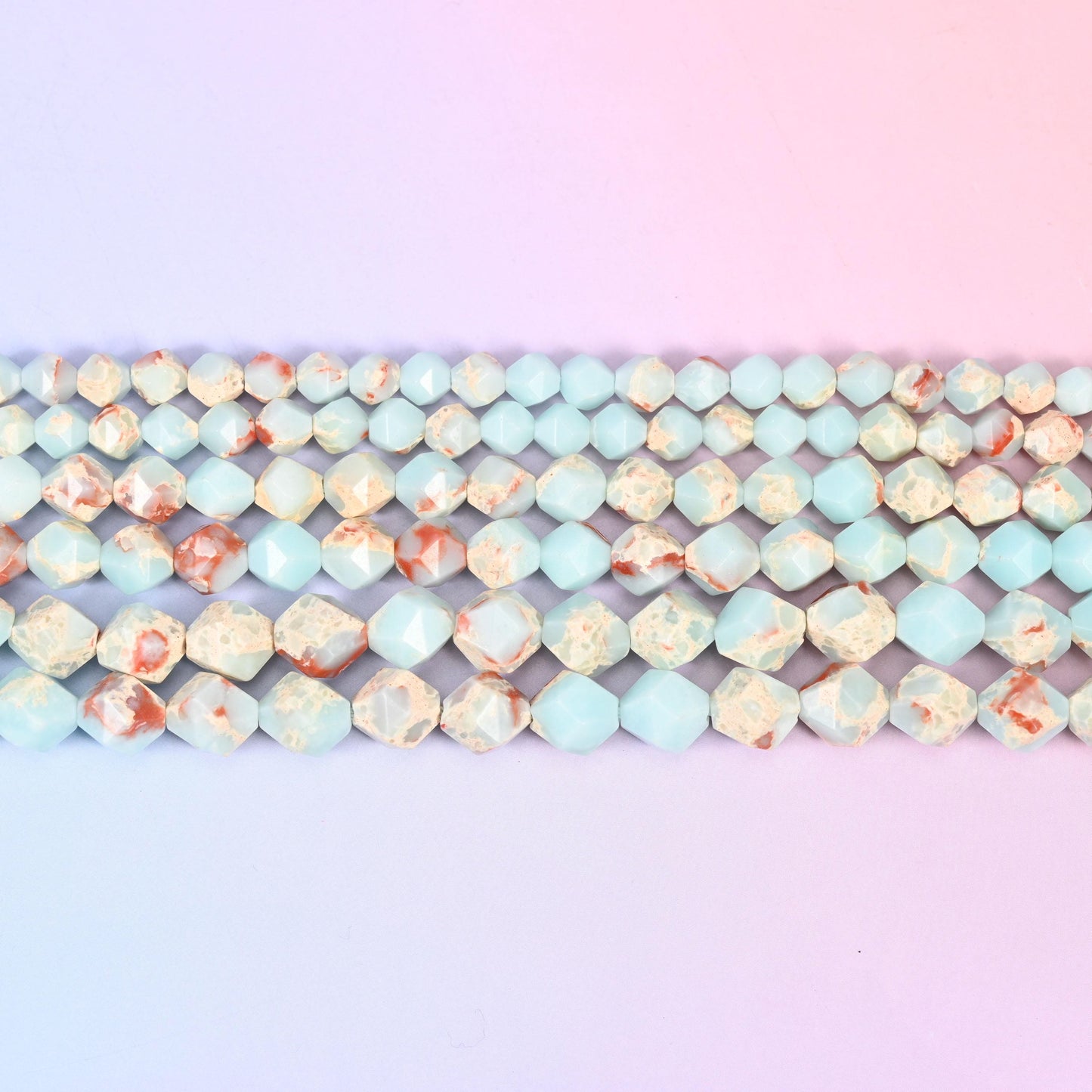 Blue Shoushan Stone Beads: Faceted Diamond Star Cut, 6-10mm, 15.5 inch Strand