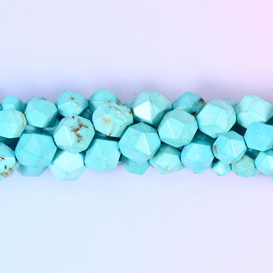 Dyed Blue Howlite Beads: Faceted Diamond Star Cut, 6-10mm, 15.5 inch Strand