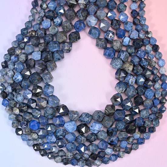 Blue Dumortierite Beads: Faceted Diamond Star Cut, 6-10mm, 15.5 inch Strand