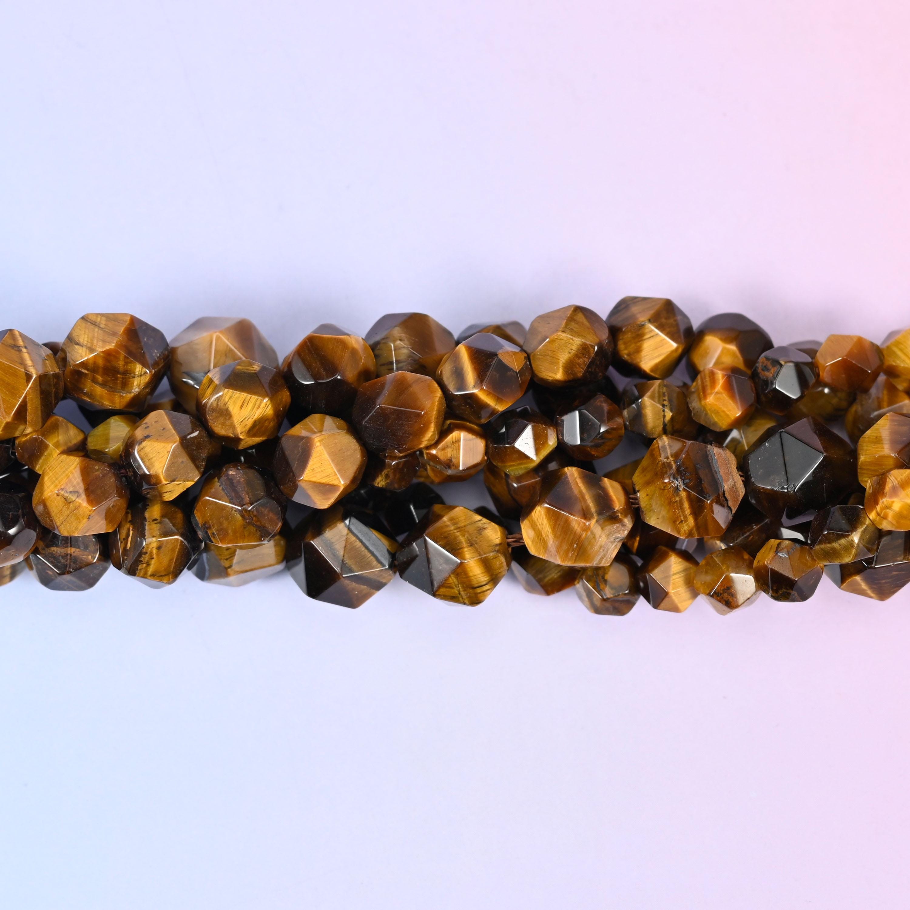 Tiger Eye Beads: Faceted Diamond Star Cut, 6-10mm, 15.5 inch Strand