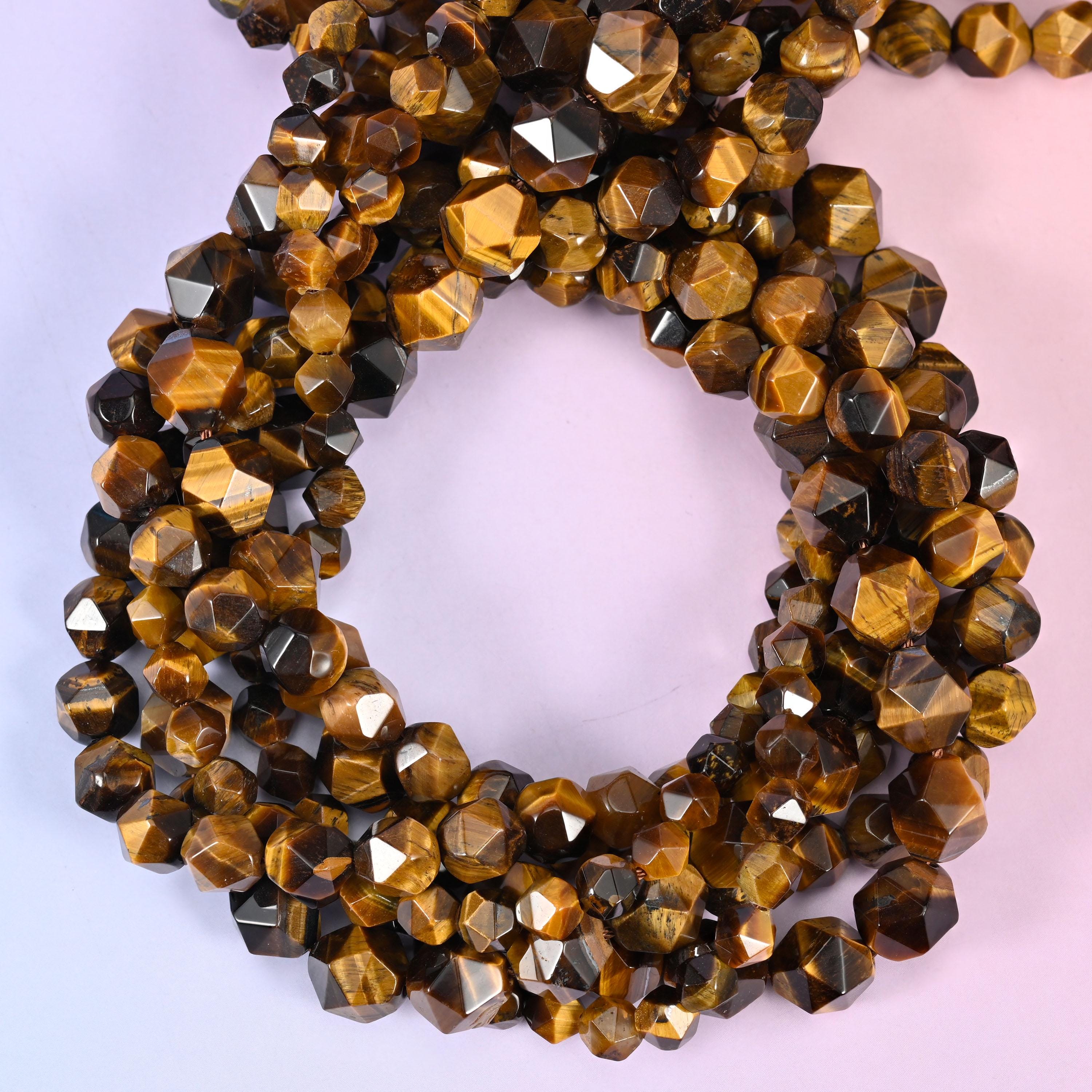 Tiger Eye Beads: Faceted Diamond Star Cut, 6-10mm, 15.5 inch Strand
