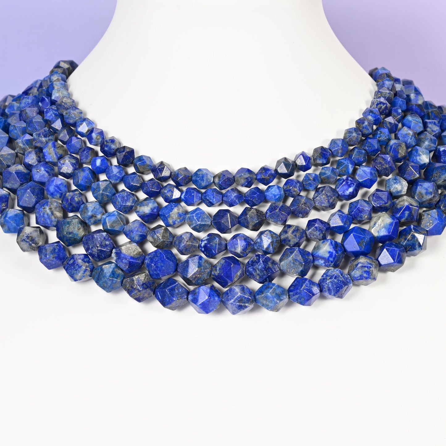 Blue Lapis Beads: Faceted Diamond Star Cut, 6-10mm, 15.5 inch Strand