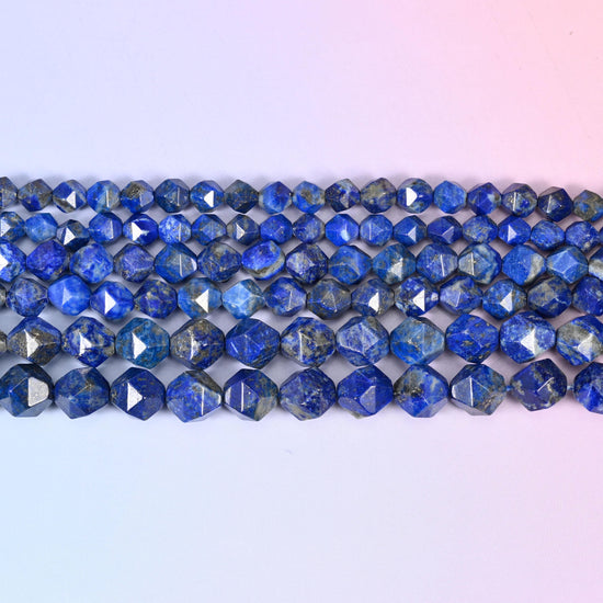 Blue Lapis Beads: Faceted Diamond Star Cut, 6-10mm, 15.5 inch Strand