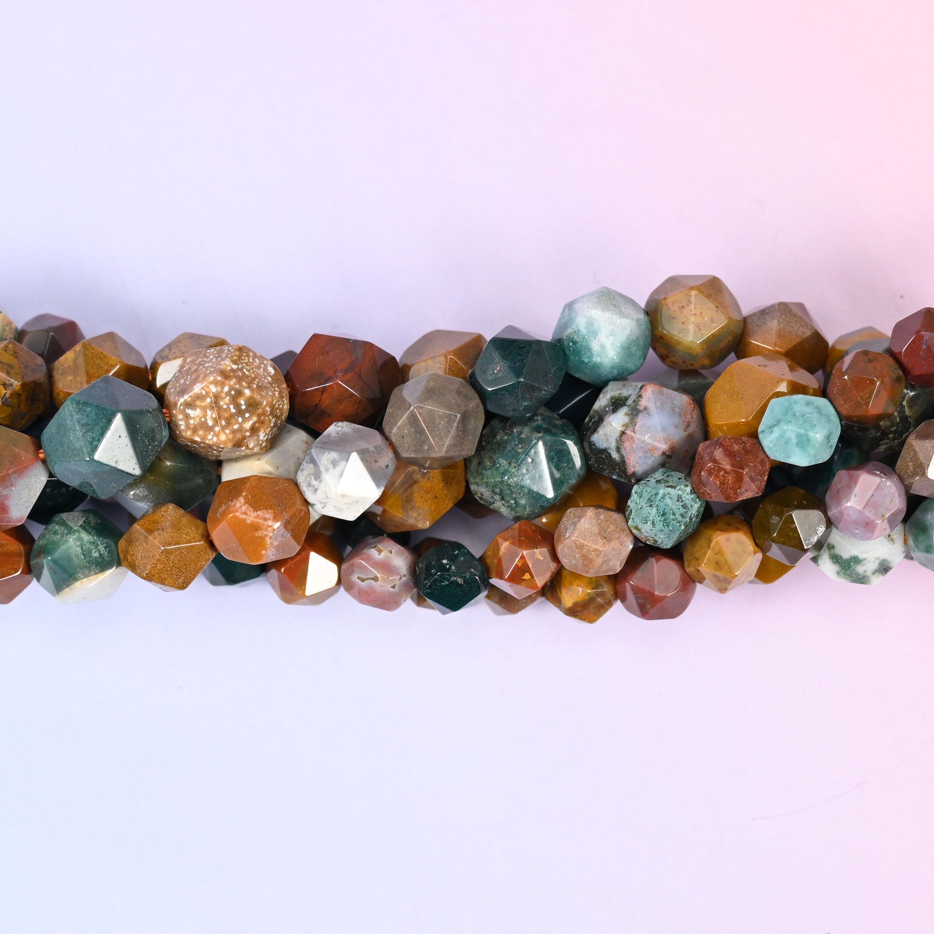 Ocean Agate Beads: Faceted Diamond Star Cut, 6-10mm, 15.5 inch Strand