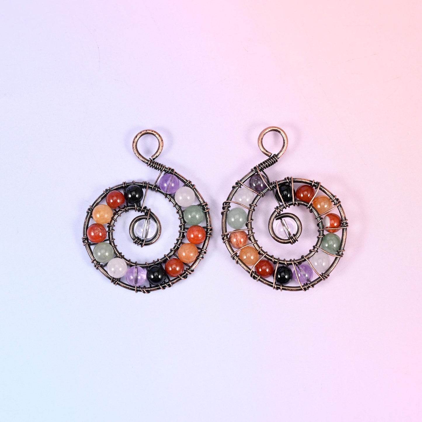 Chakra Gemstone Wired Spiral Pendants