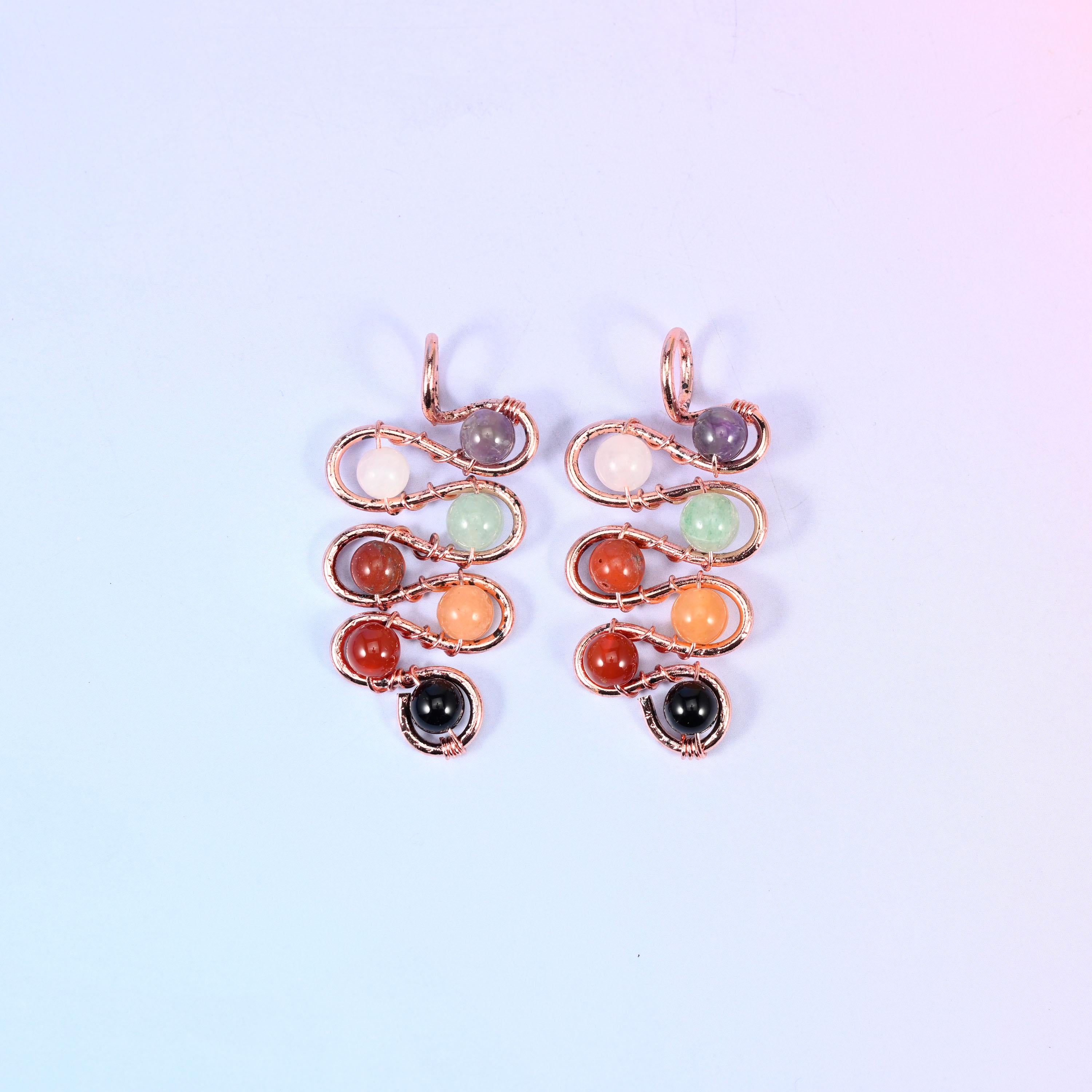 Wired Leaf Mixed Gemstone Swirl Pendants