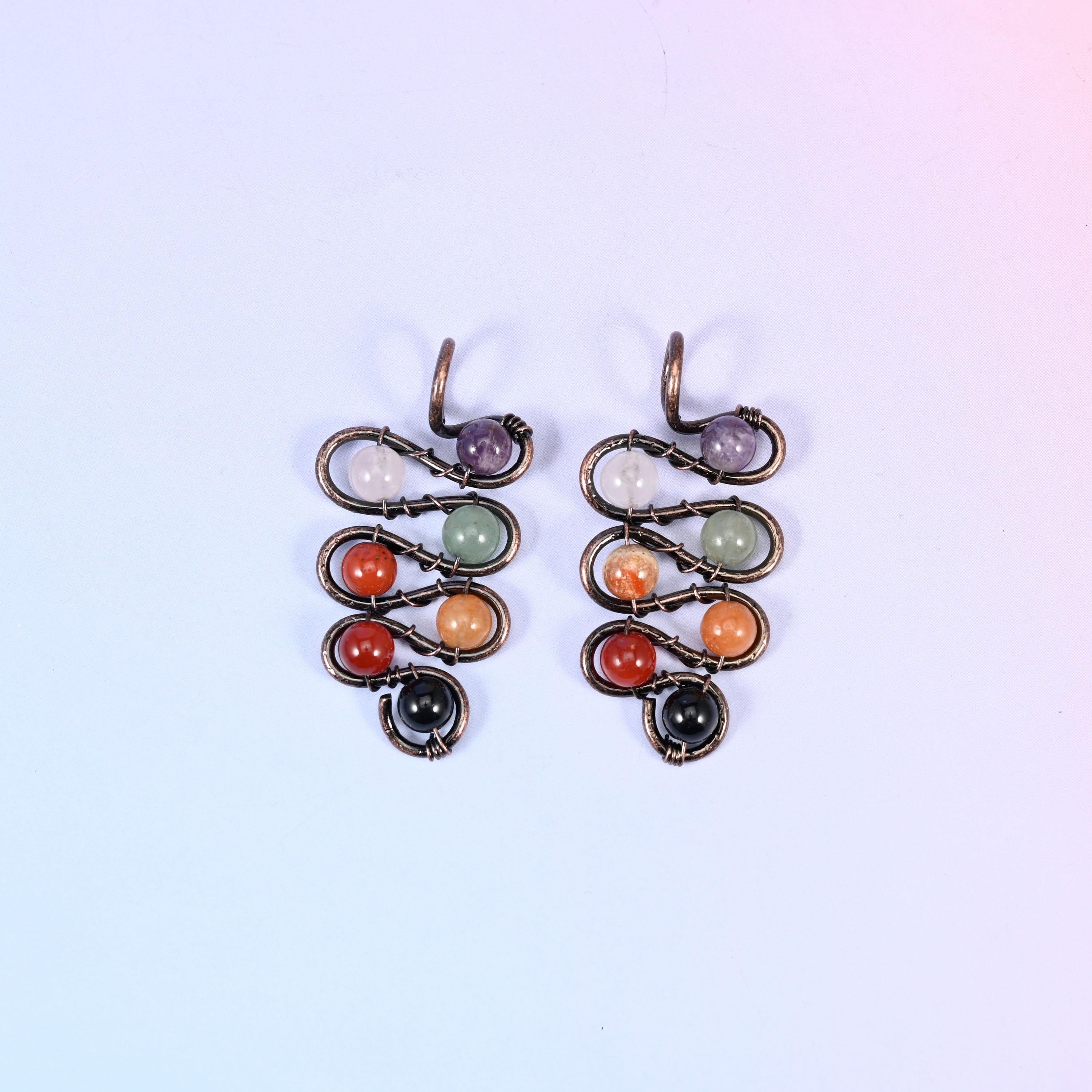 Wired Leaf Mixed Gemstone Swirl Pendants