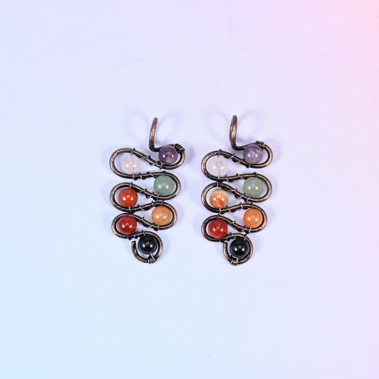 Wired Leaf Mixed Gemstone Swirl Pendants