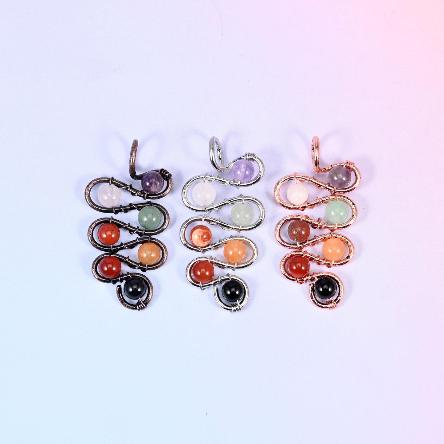 Wired Leaf Mixed Gemstone Swirl Pendants