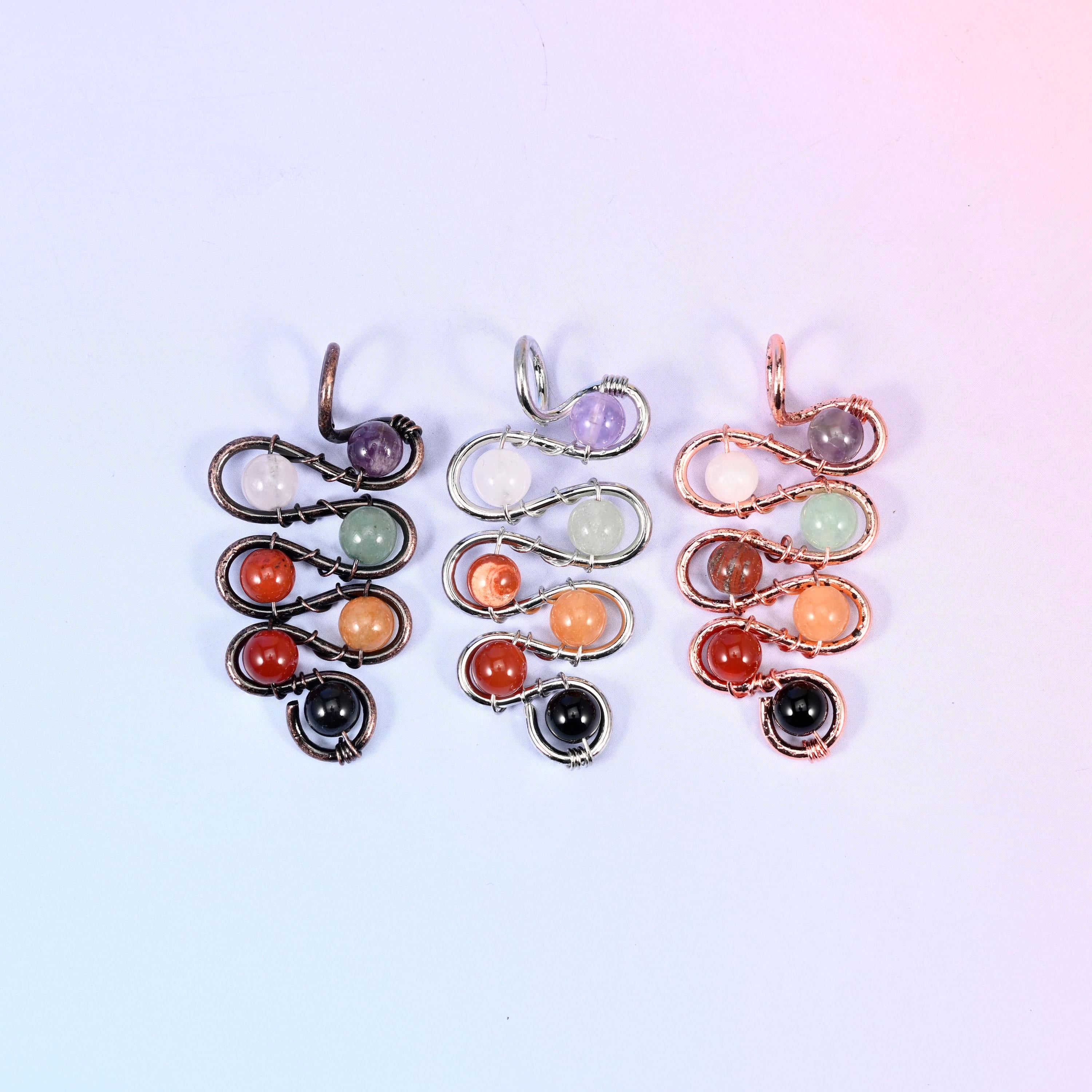 Wired Leaf Mixed Gemstone Swirl Pendants