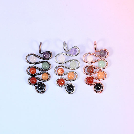 Wired Leaf Mixed Gemstone Swirl Pendants