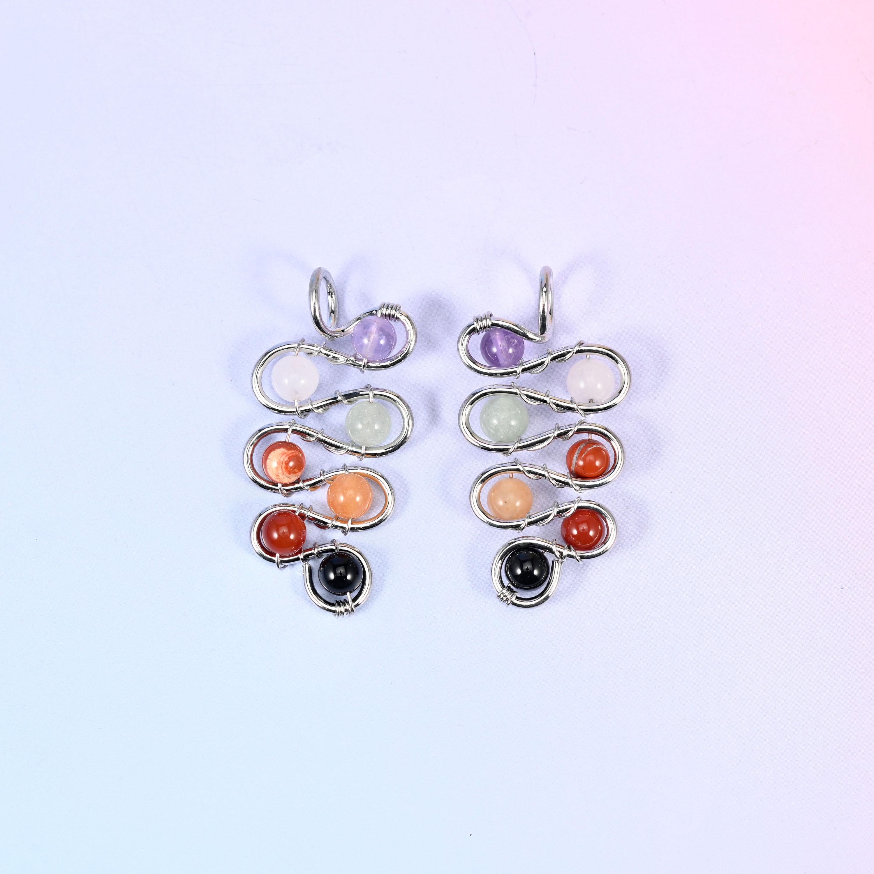 Wired Leaf Mixed Gemstone Swirl Pendants