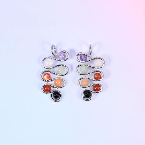 Wired Leaf Mixed Gemstone Swirl Pendants