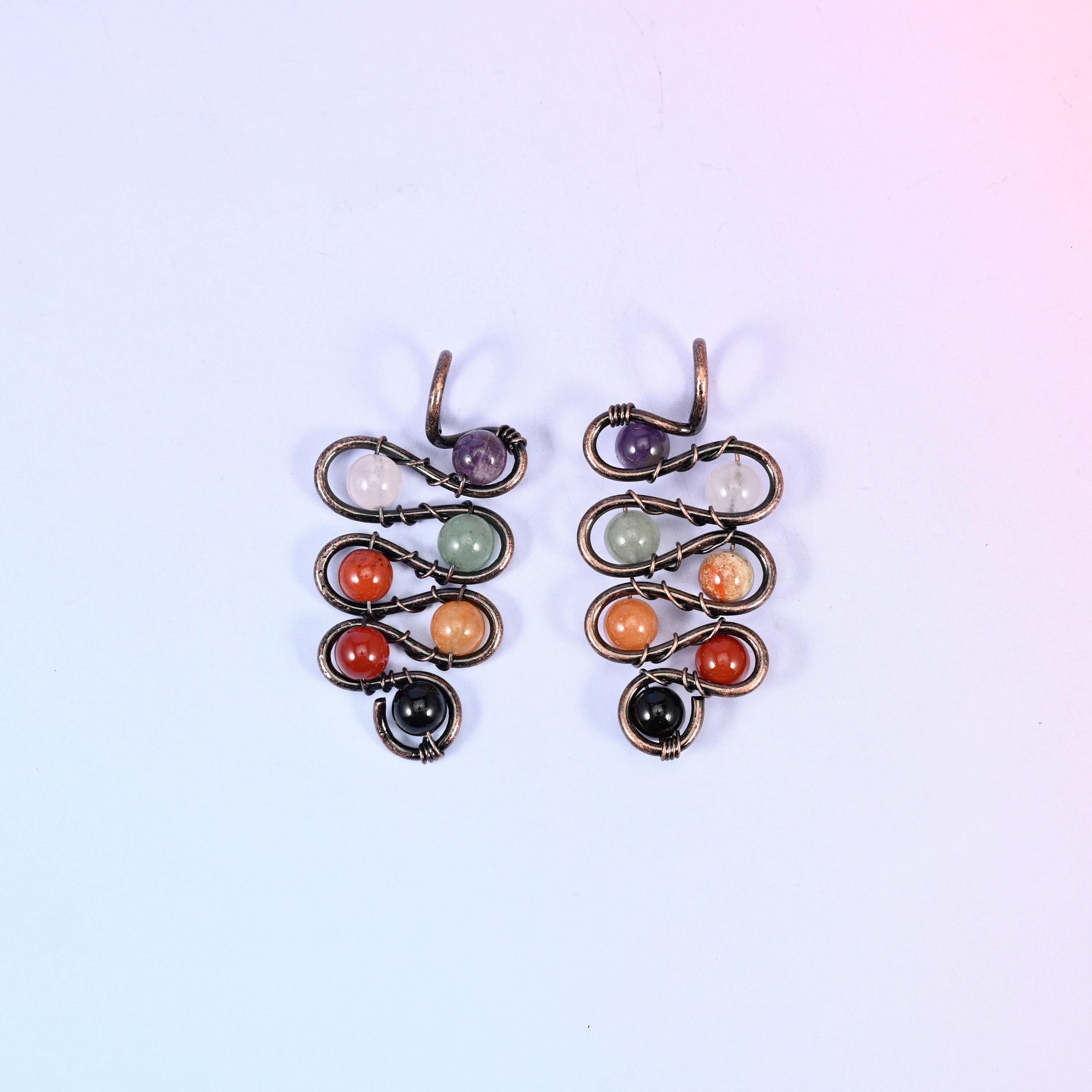 Wired Leaf Mixed Gemstone Swirl Pendants