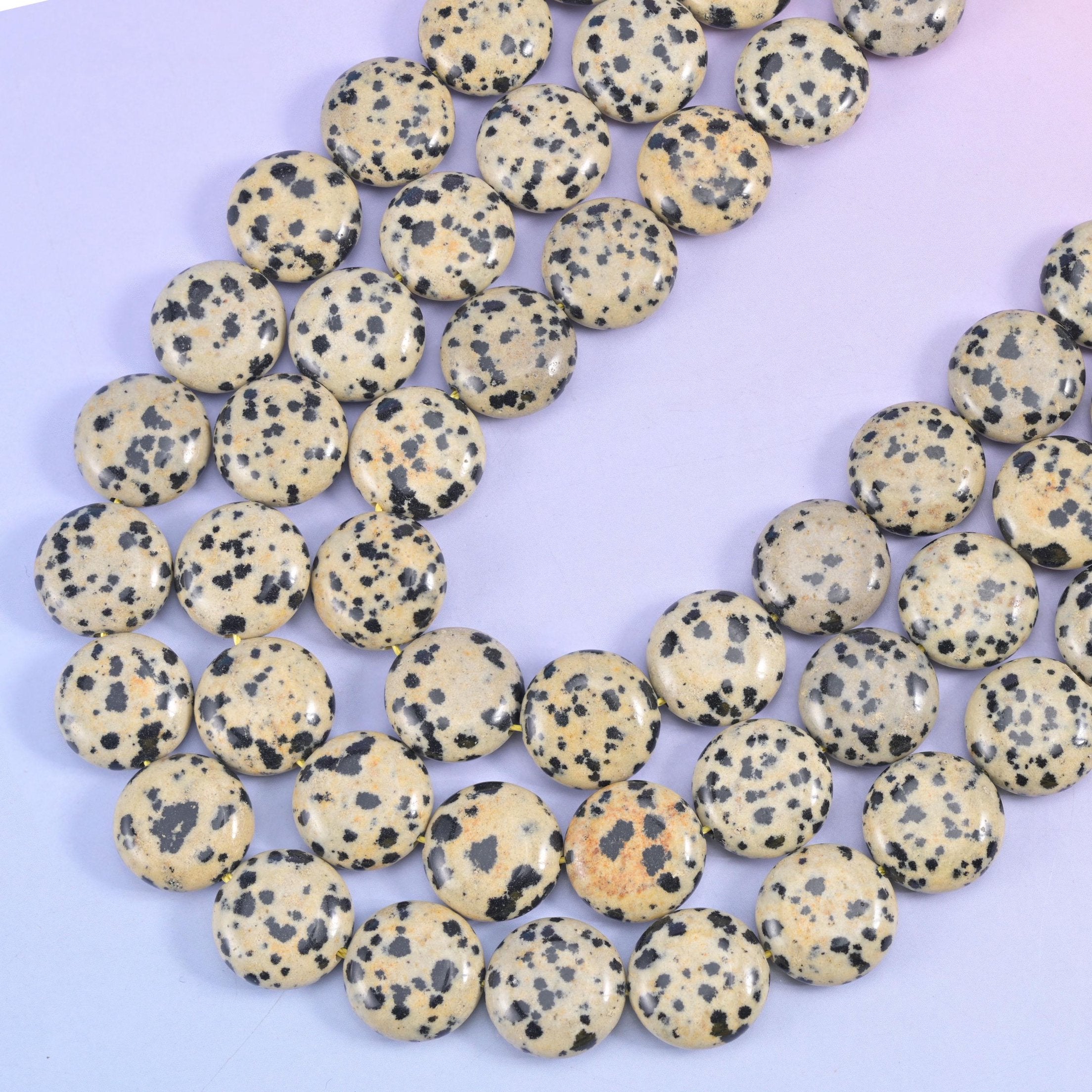 Dalmatian Jasper Smooth Coin Beads Size 15mm Jewelry Making 15 Inch Strand