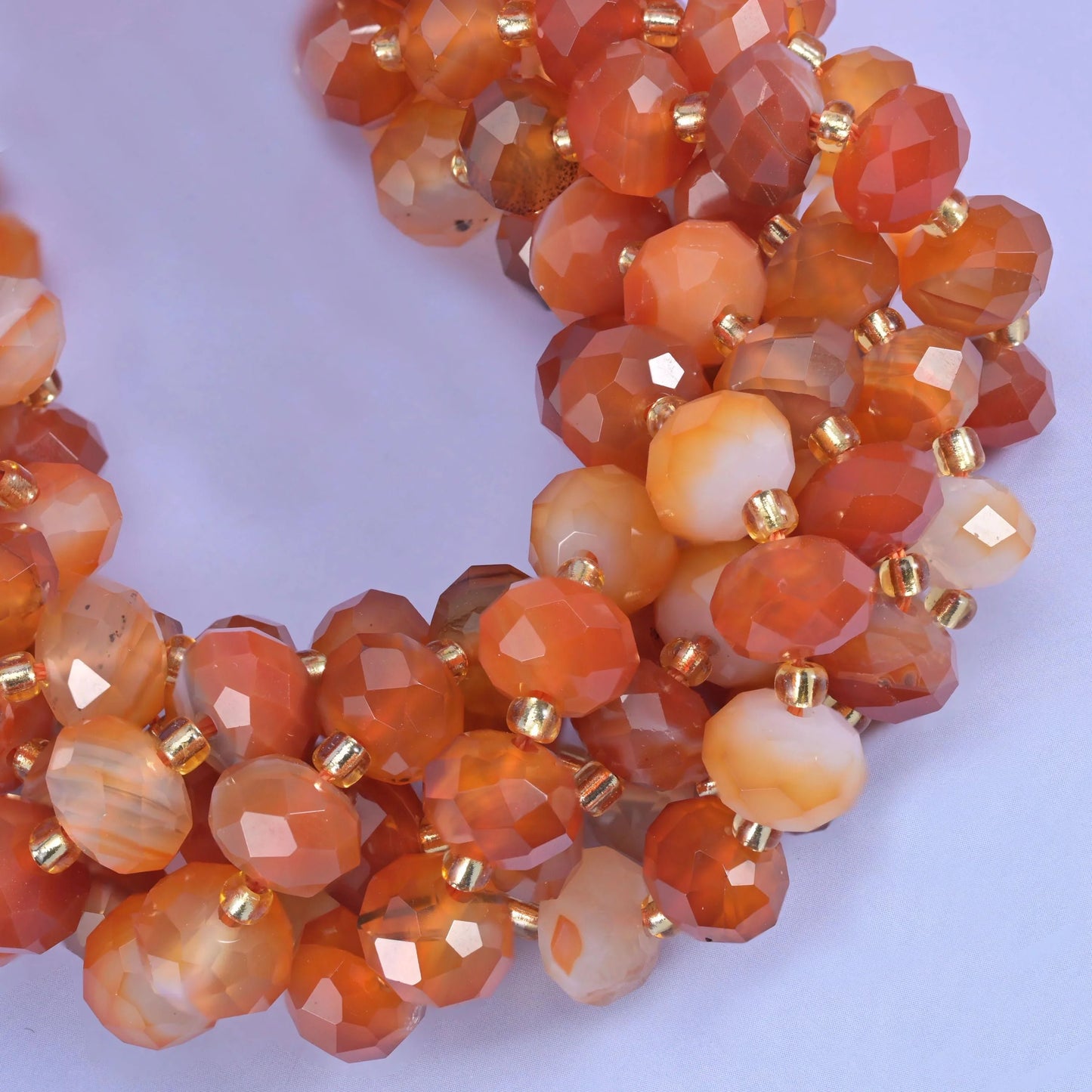Faceted rondelle cut dyed red stripe agate beads