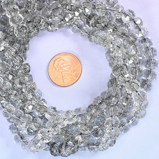 Transparent Black Faceted Rondelle Glass Beads: Size 5x8mm, Jewelry Making Supply