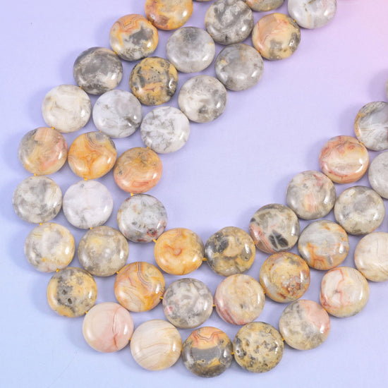 Crazy Agate coin beads, 1.2mm centre-drilled hole