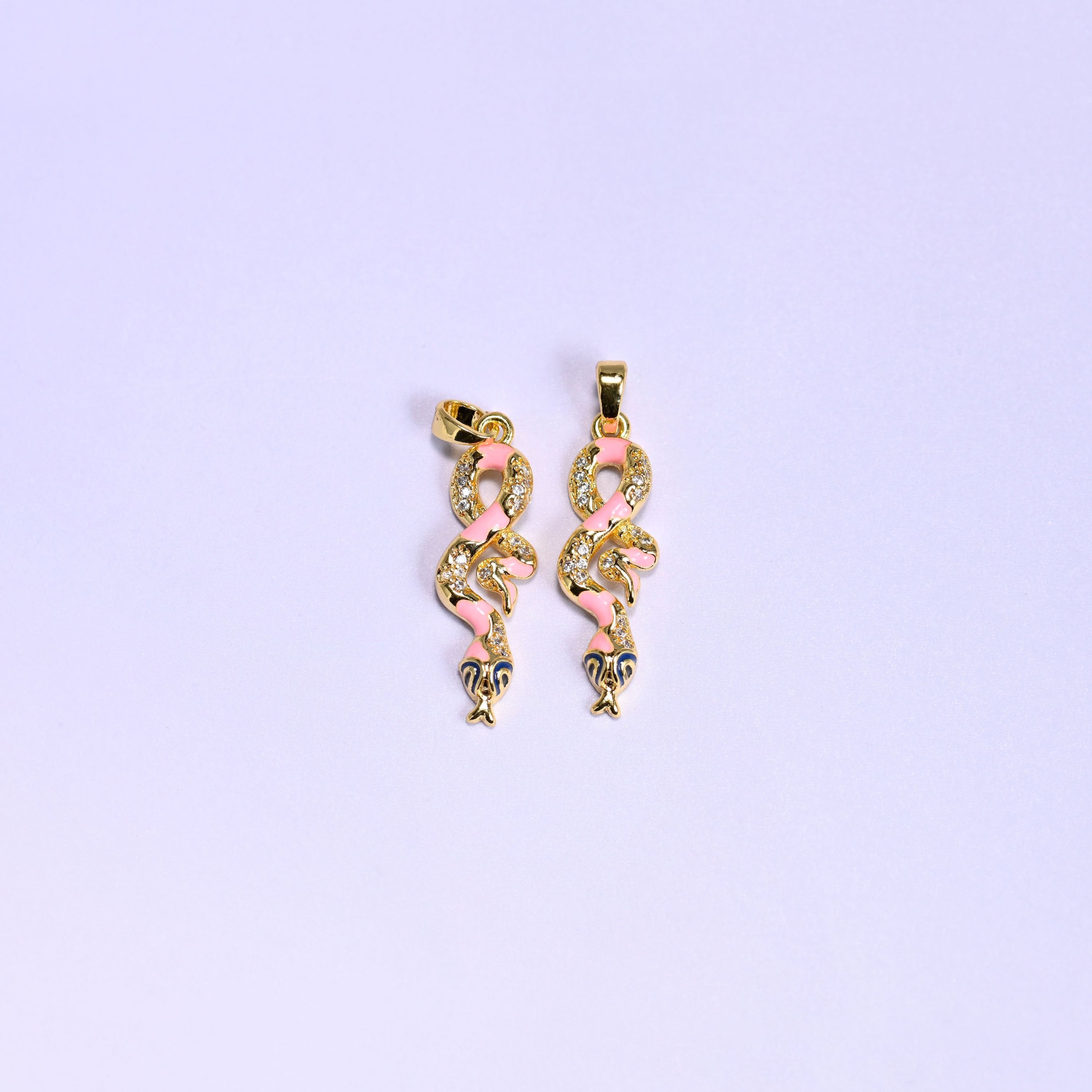 18K gold plated brass snake charm pendant, approx 26.99mm x 8.62mm
