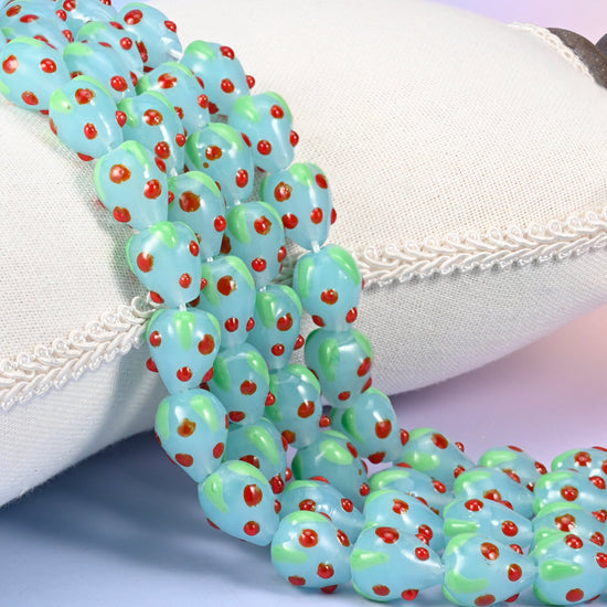 Light Blue Red Dots Strawberry Glass Beads