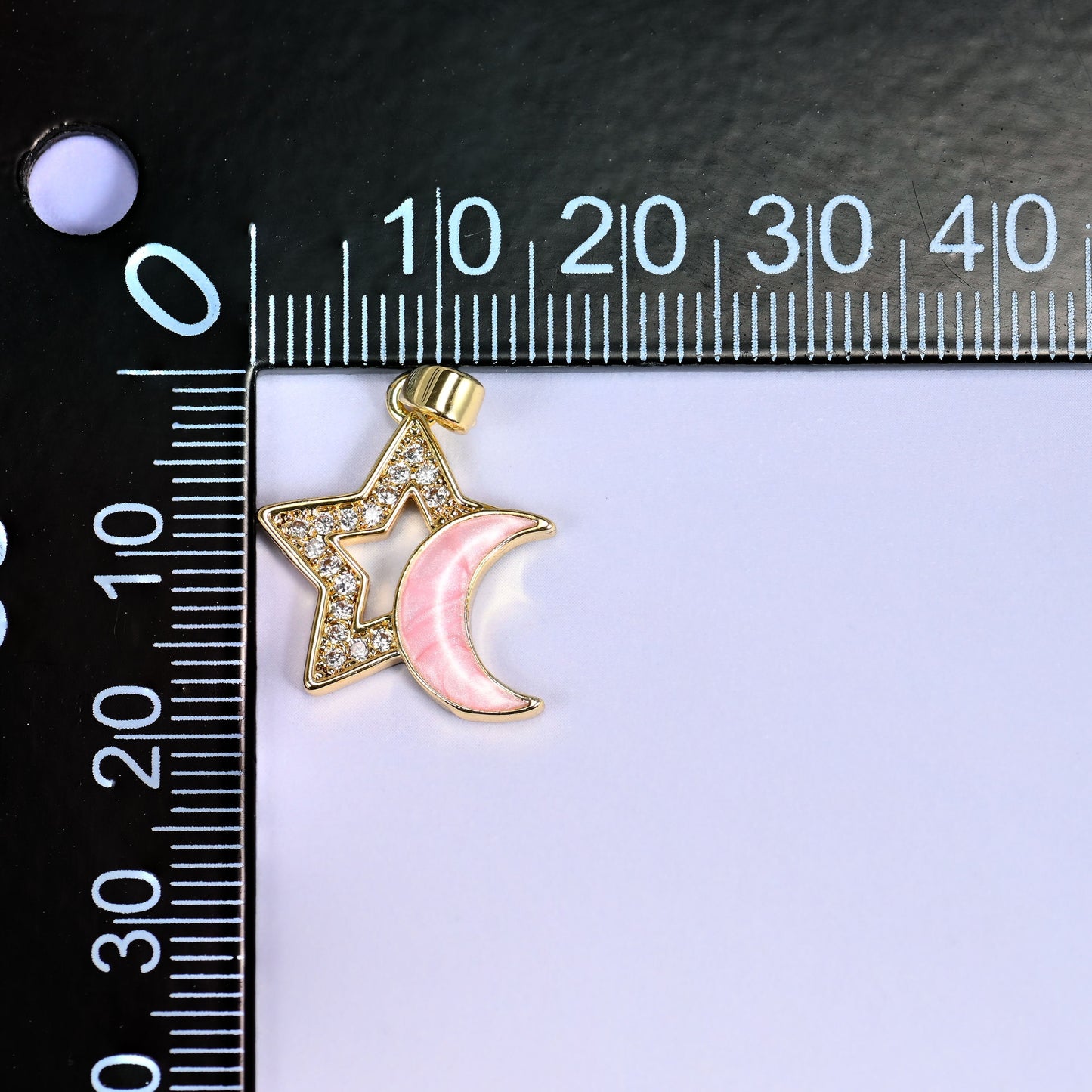 18K Gold Plated Brass Star Moon Charm Pendant with a clear zircon pave star and a shell crescent moon