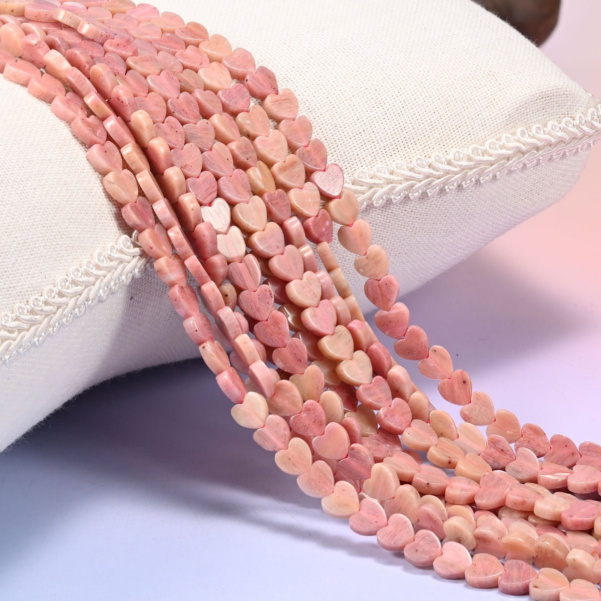 Pink Rhodonite Flat Heart Beads
