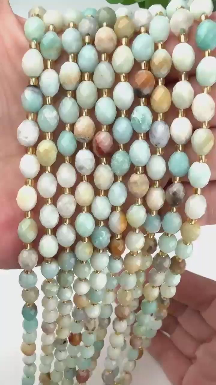 Multi-Color Amazonite Faceted Rice Barrel Beads, approximately 39 beads per strand