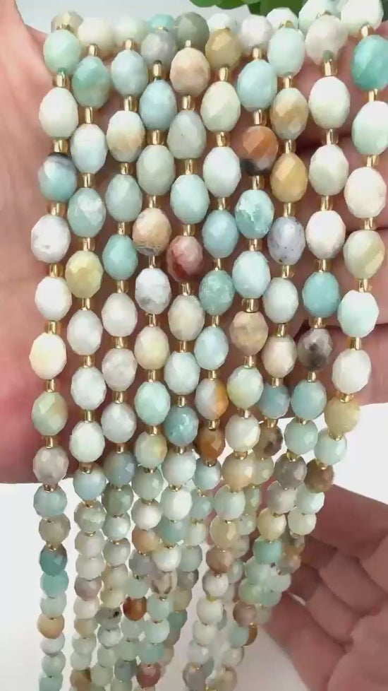 Multi-Color Amazonite Faceted Rice Barrel Beads, approximately 39 beads per strand