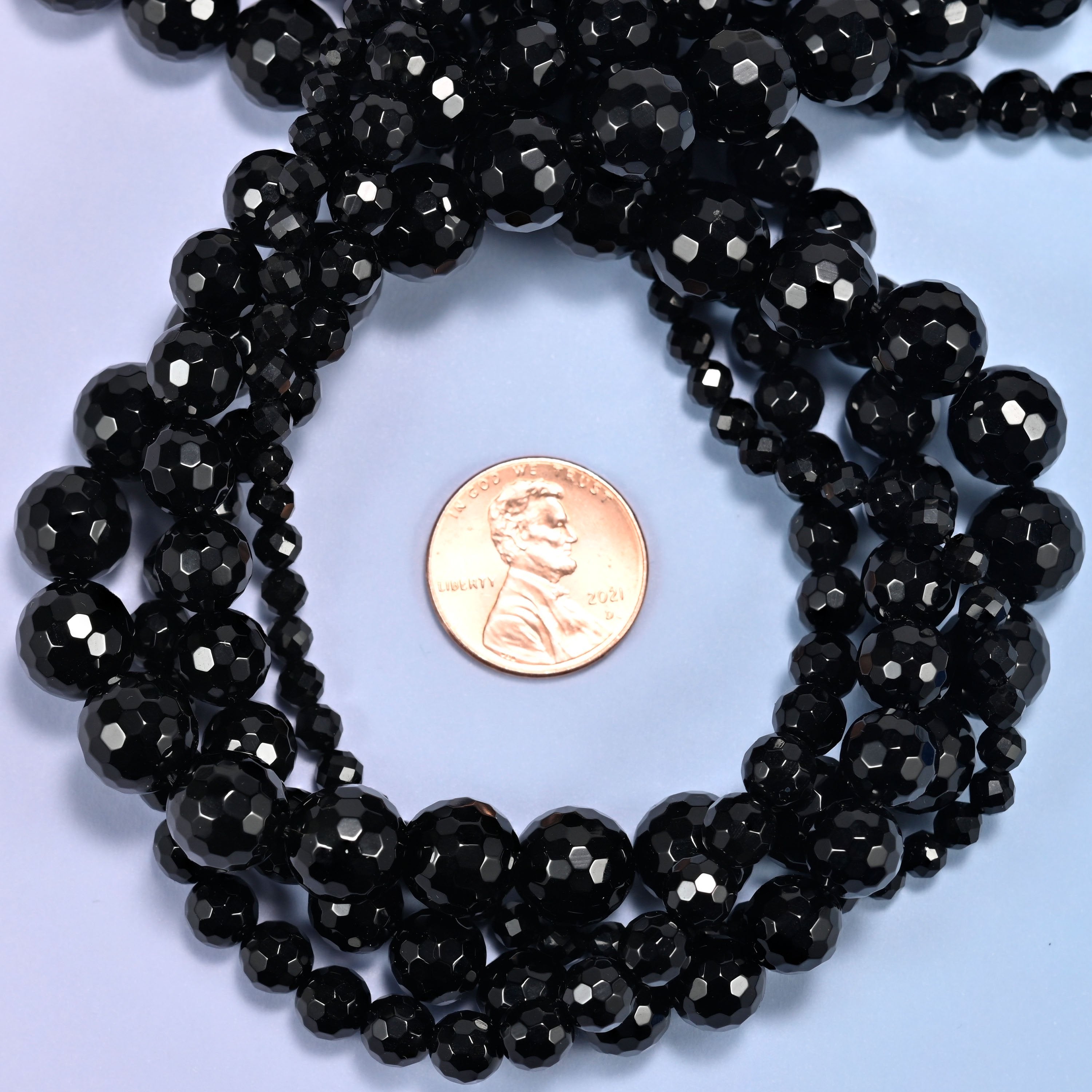 Black Onyx Faceted Round Beads: Jewelry Making, 15 Inch Strand