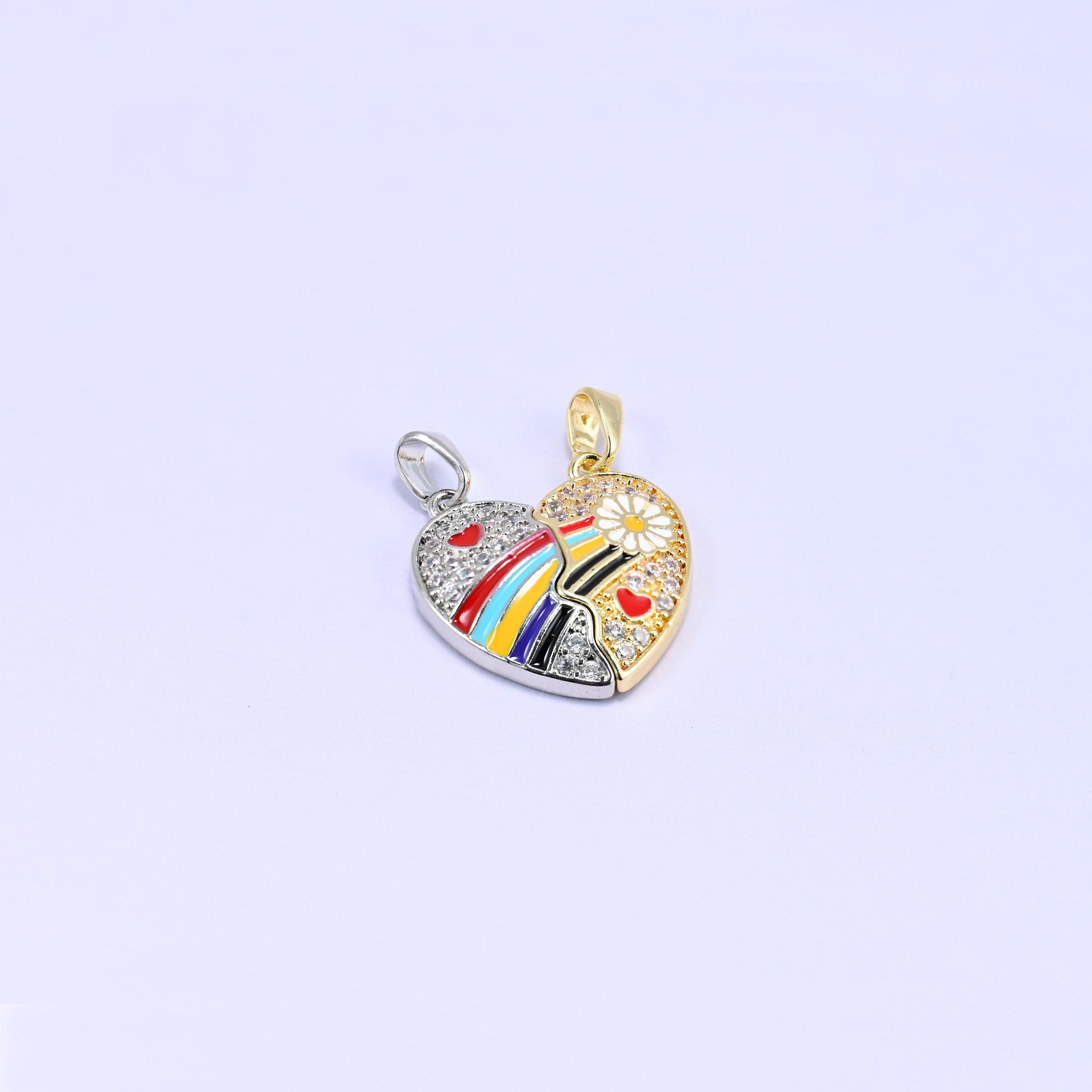 Magnetic Enamel Friendship Heart Zircon Pendants: 18K Gold Plated, Jewelry Making Supply