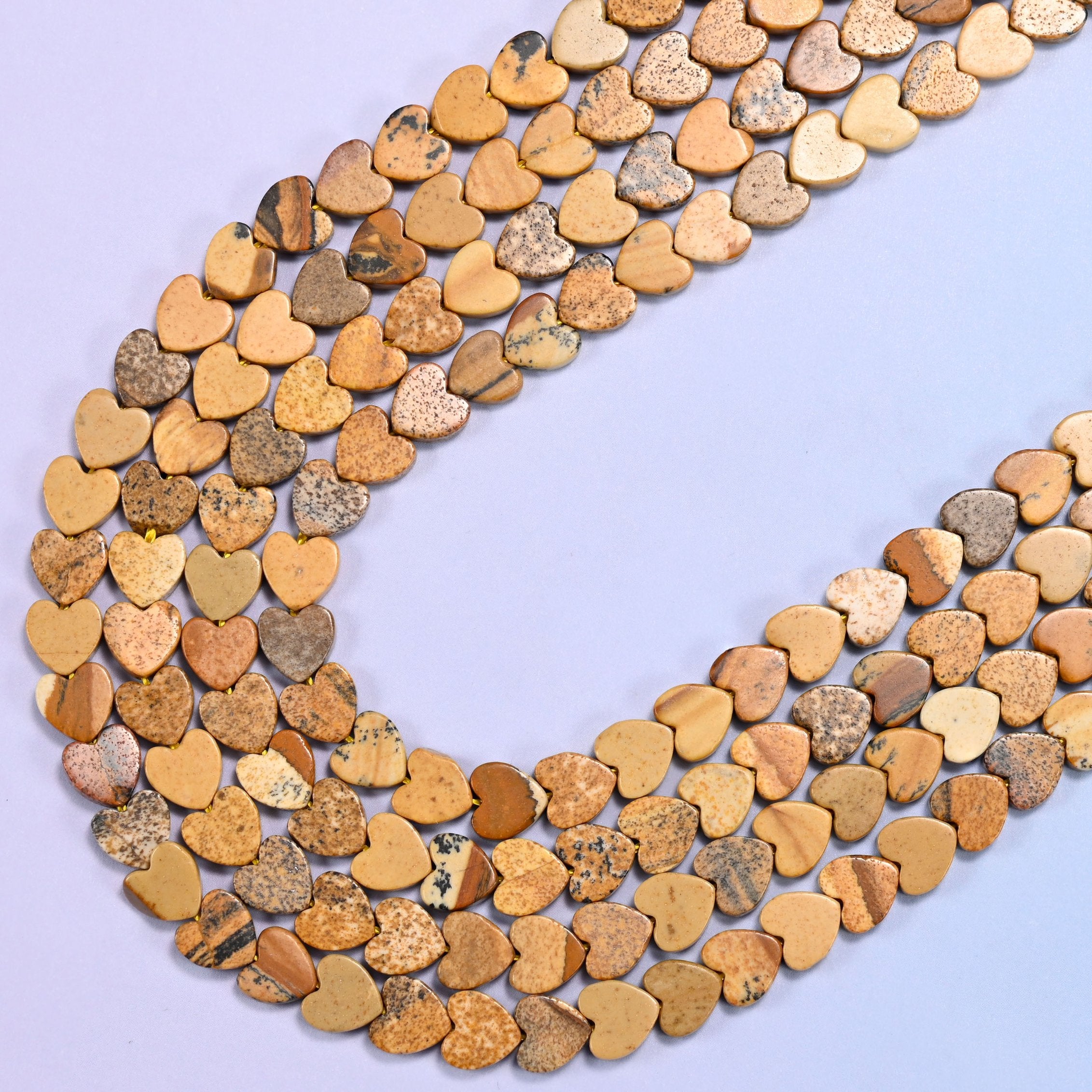 Picture Jasper Flat Heart Beads: Size 6mm, Jewelry Making, 15 Inch Strand