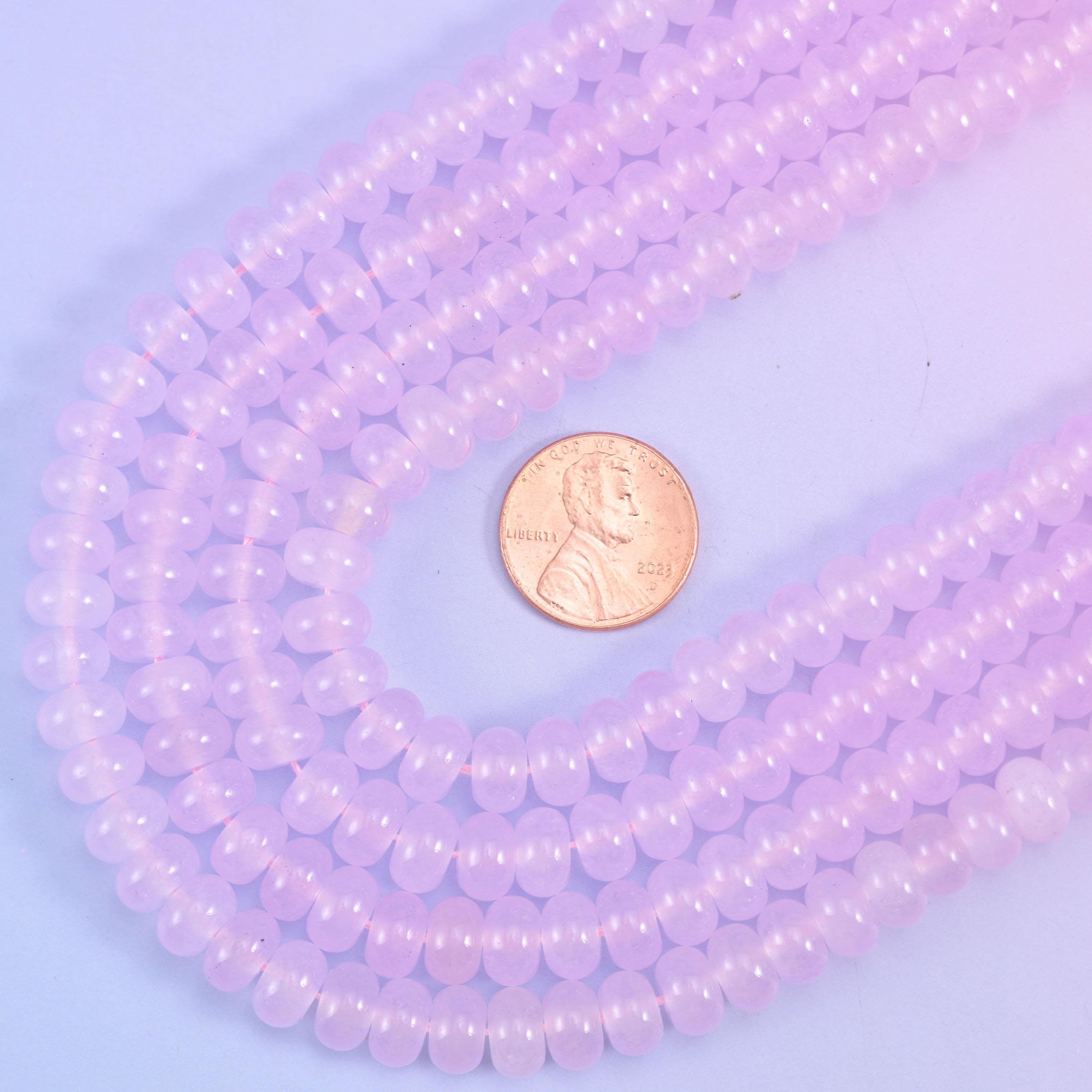 Baby Pink Dyed Jade Smooth Rondelle Beads 5x8mm, 15 inch strand