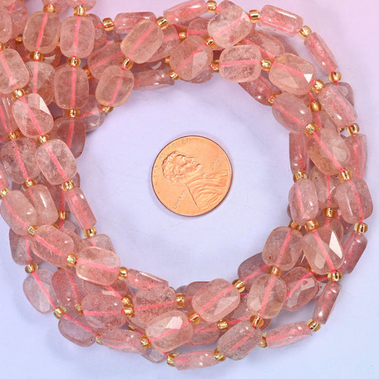 Strawberry Quartz Faceted Rectangular Beads: Size 10x8mm Jewelry Making