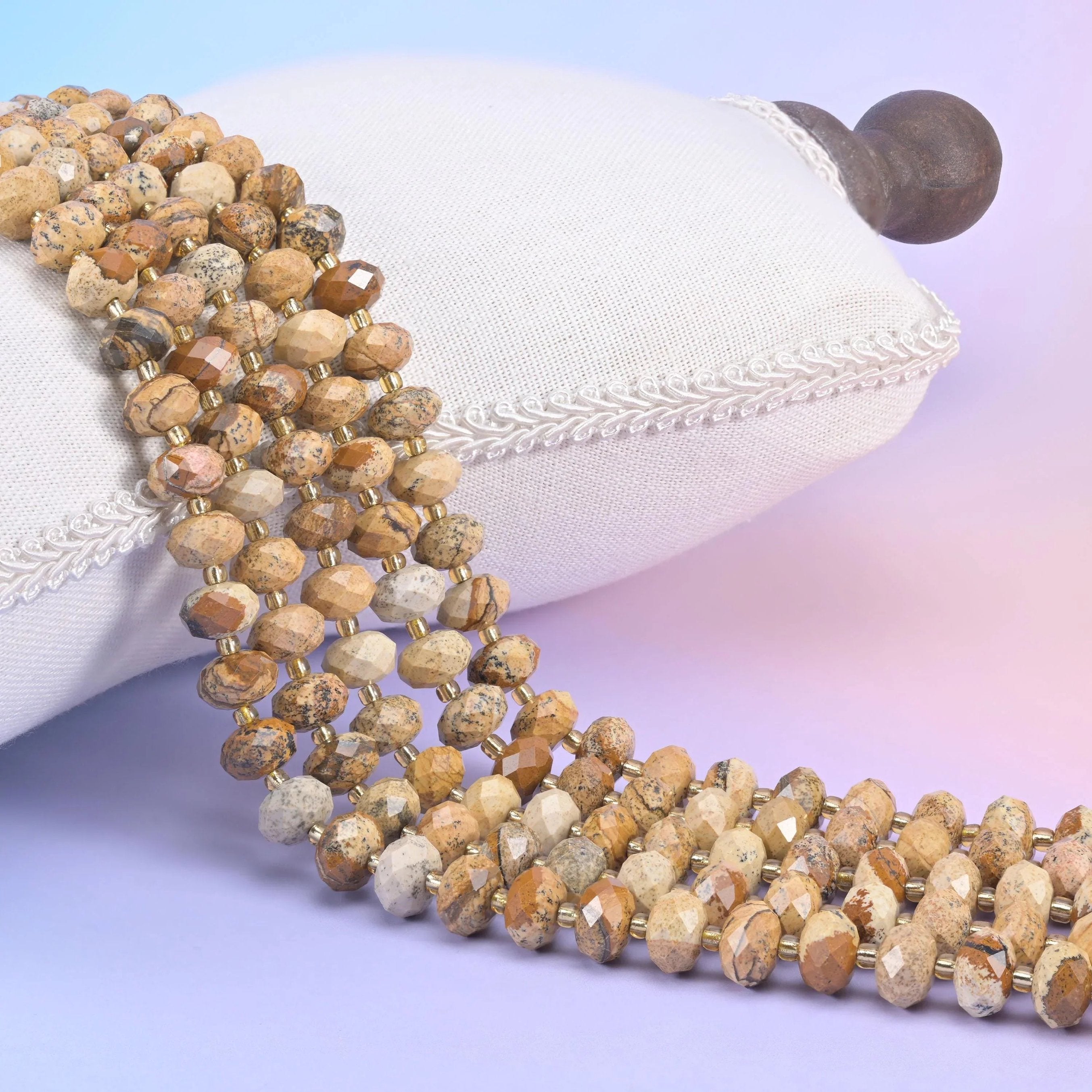Picture Jasper Faceted Rondelle Beads 6x10mm