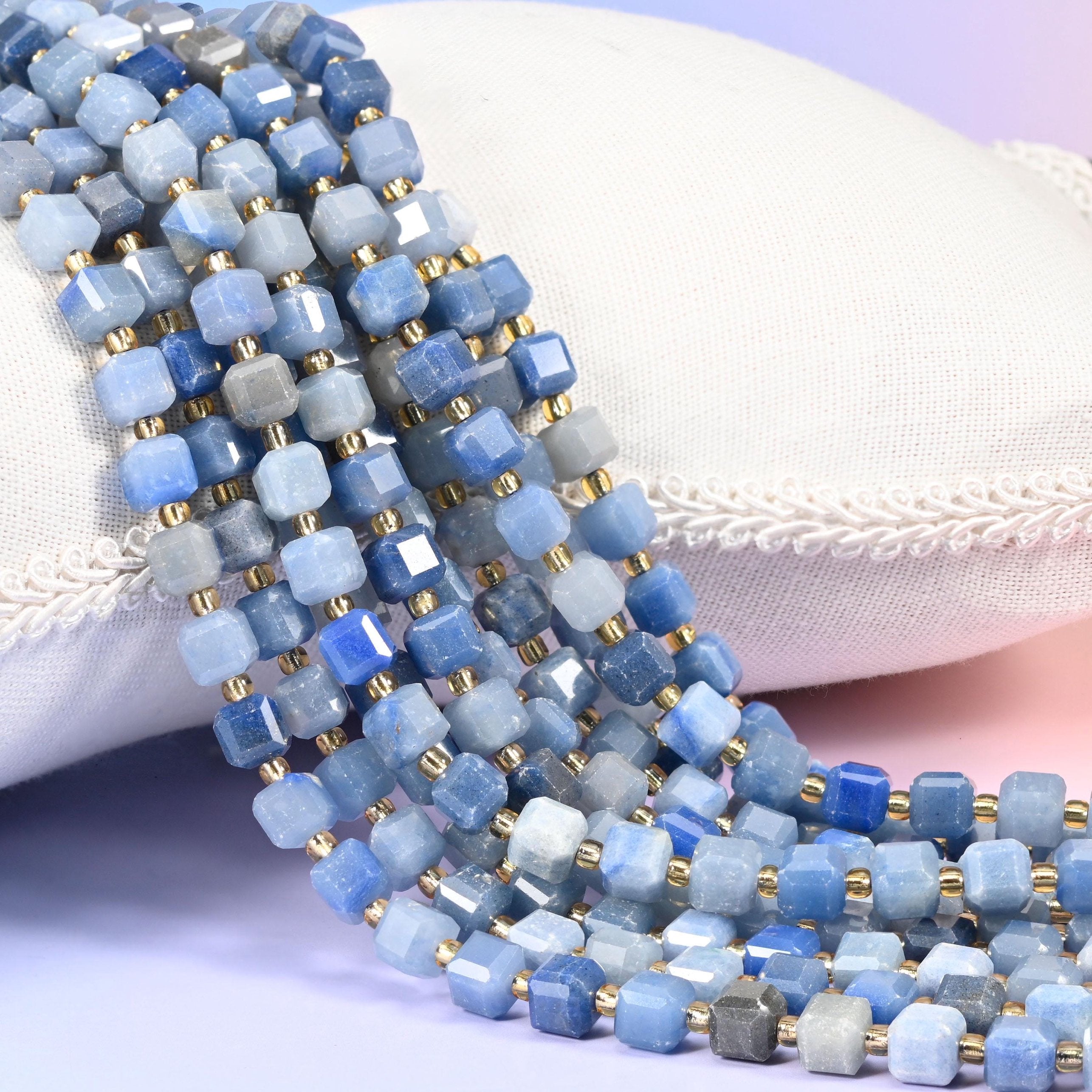 Blue Aventurine Faceted Cube Beads 6mm 8mm